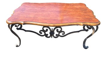 Wrought Iron Base Wood Top Cocktail Table