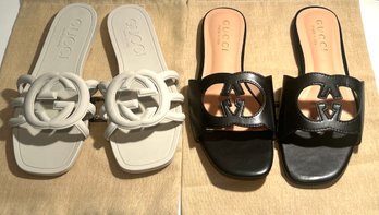 Two Pairs Faux Gucci Flat Sandals Size 8-9   (LOC: W1)