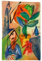 Mid Century Cubist Still Life Watercolor  (A-6) 12' X 19'