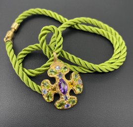 Peridot, Amethyst, & Tanzanite 14k Yellow Gold Pendant & Rope Chord Necklace