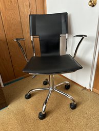 Chrome And Leather Desk Chair On Caster Feet