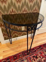 Black Wrought Iron And Tinted Glass Half Round Accent Table 30x20x30' Foyer Entryway Sidetable