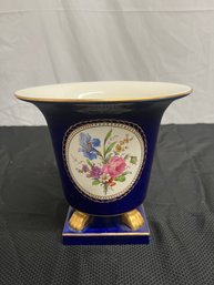 1930s Blue Floral Lion Footed Urn By Trenton Art