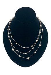 Silver Tone Multi Strand Necklace With Sparkly Metal Beads