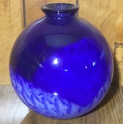 Colorful Blue Hand Blown Round Vase