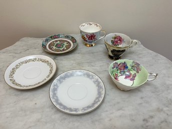 3 Miscellaneous Bone China Tea Cups & 3 Misc. Bone China Saucers