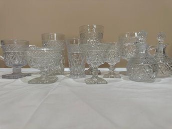 Large Press Glass Glassware Service - 77 Pieces