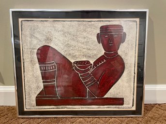 Vintage Signed P. Argaez Drawing Of A Mayan Chac Mool Figure