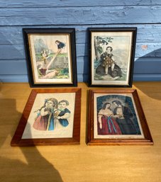 Four Antique Currier  And Ives Style Prints