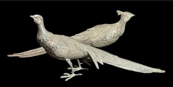 Hallmarked Sterling Silver Pheasant Figures 8 1/2 Inch Long