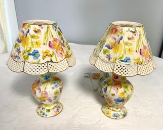 Pair Of Hand Painted Glazed Ceramic Nantucket Table Lamps