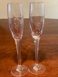 2 Etched Flute Glasses