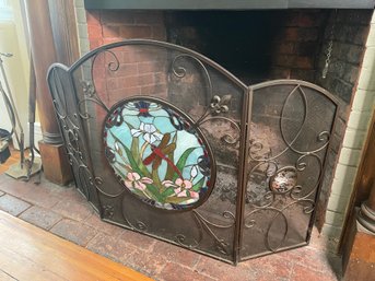 Beautiful Stained Glass Dragon Fly Fireplace Screen