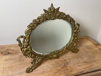 Gold Toned Cherub Victorian Vanity Mirror