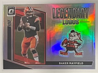 2021 Panini Optic Baker Mayfield Legendary Logos Silver Prizm Card #LL-4