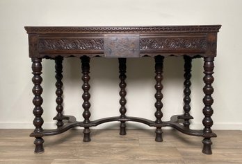 Stunning Carved Dark Oak Console Table With Hidden Drawer