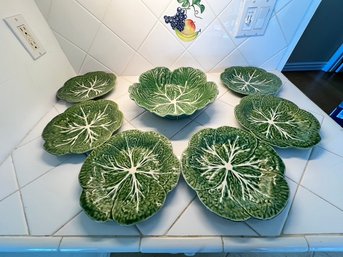 Majolica Salad Bowl 12', With 6 Salad Plates 9 3/8', Very Good Condition