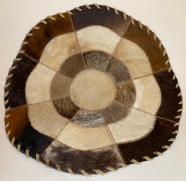 Vintage Cowhide 16 Inch Round Placemat - Made In Brazil - Rustic - Western - Leather Stitching - Hair Suede