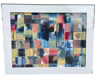 Large  Glass Boxed  Framed Acrylic On Canvas Abstract Art - 55.5x 42.5