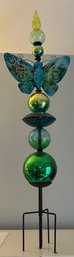 Buttefly, Blown Glass And Metal Lawn Decor
