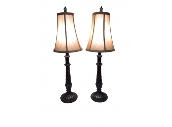 A Pair Of Side Table Lamps With Shades