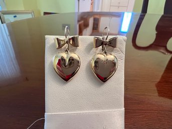 14K Yellow Gold Heart And Ribbon Earrings 3.43 Grams, Great Valentines Day Gift