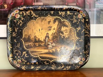 Very Large Beautiful Victorian Hand Painted Serving Tray