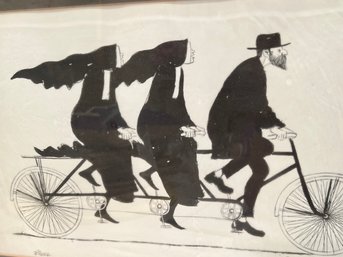 J Herr Pen And Ink, 2 Nuns With A Rabbi, On A Bike