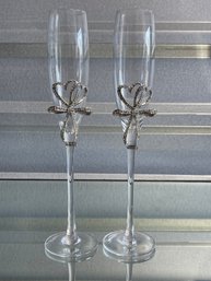 Pair Of Toasting Flutes With Inlaid Crystals