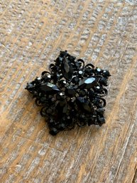 Antique Onyx Glass Rhinestone Brooch