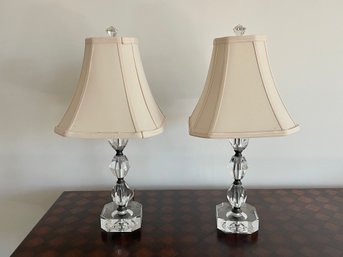 Vintage Clear Lucite Table Lamps With Bronze Detailing- A Pair