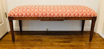 Custom Upholstered  And Hand Carved Bench