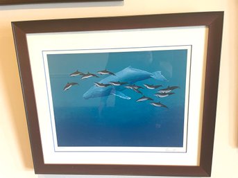 Humpback Whale And Spinner Dolphins By Richard Ellis 125/950 Lthograpgh Signed