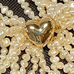 14kt Solid Gold Heart Freshwater Pearls Necklace 32in Long Beautiful