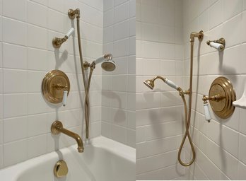 2 Sets Of Brass Mixing Valves - Handheld Showers With Porcelain Knobs