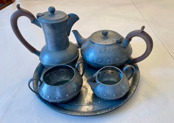 Vintage Walker & Co Homeland Hand Beaten Pewter Coffee Tea Set