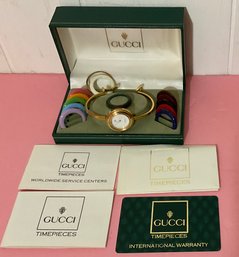 Authentic Gucci Watch, Change Bezel Colors White Dial Gold Plated,
