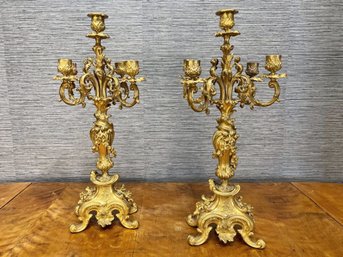 Louis XV Style Gilt Bronze Candelabras - A Pair