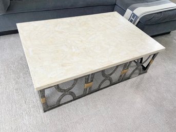 Century Bardot Inlaid White Onyx Stone Top Coffee Table