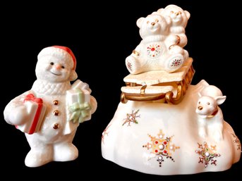 Pair Of Lenox Christmas Theme Figurines / Music Box.