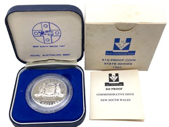 1987 Australian 10 Dollars Proof Silver Coin.