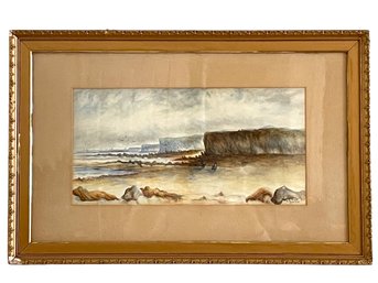 Antique Original Framed Watercolor Of Seascape Dunes, Illegibly Signed, Dated 1910 ,  . (#19)