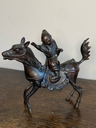 Bronze Statue Of Man On Donkey Mule 7.5x7'