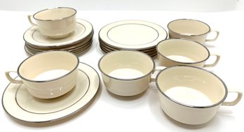 Francisan Moon Glow China Purchased At Tiffany's In 1967, Set Of 6: Dessert Plates, Coffee Cups & Saucers