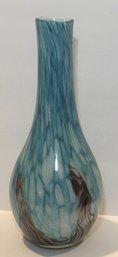Beautiful Hand Blown Light Blue, Brown Swirl Vase.