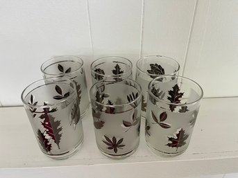 Set Of 6 Vintage Libbey Silver Leaf Glasses