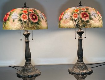 PR. Vintage Stunning Flower & Butterfly Embossed Lamps.