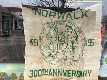 Rare Norwalk, Conn 300th Anniversary Banner / Flag - Marked Official Decoration 1651-1951 - Stored 72 Years
