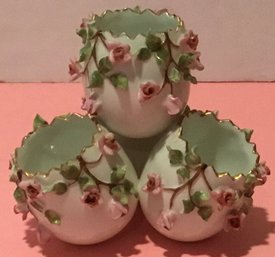 Vintage Porcelain Rosette Four Egg Cup Holder All In One