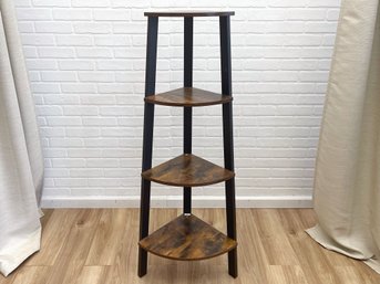 Metal Corner Etagere With Wood Grain Finish Tiered Shelves